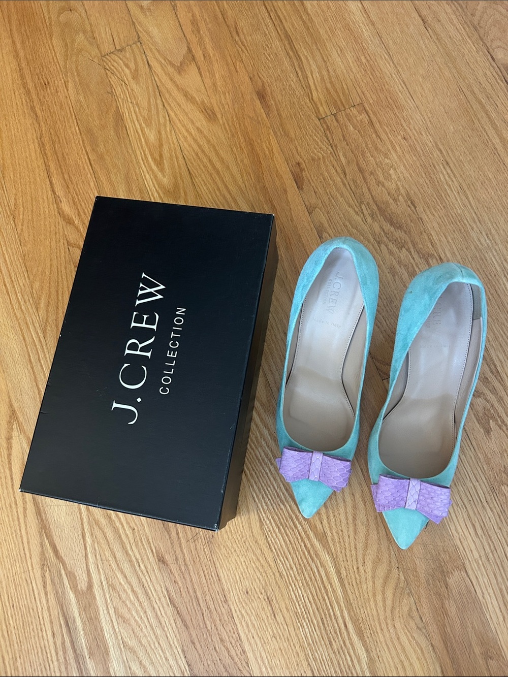 J. Crew Collection Contessa Suede Pointed-Toe Pumps with Lavender Bow